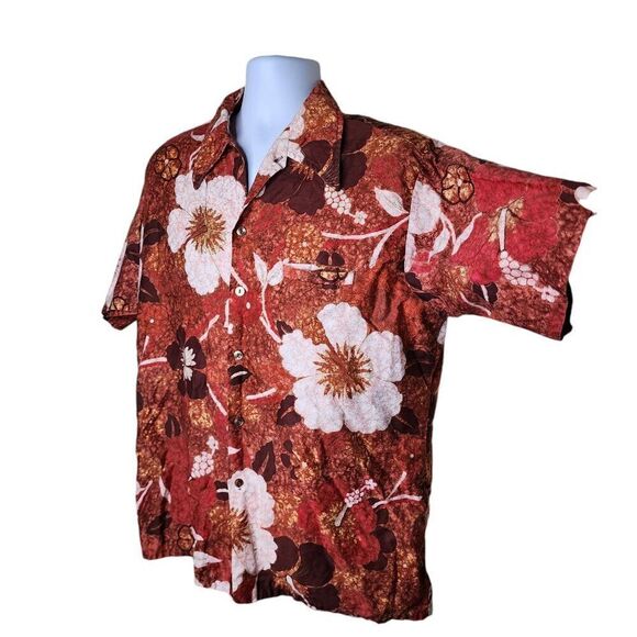 Vintage Barefoot in Paradise Hawaiian Aloha Shirt Mens M Rust Orange - Picture 3 of 6